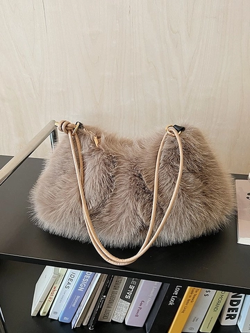 Mode Automne Hiver Sac Oreiller en Peluche Pour Femmes Fausse Fourrure Douce Grande Capacité Sac à Bandoulière Style Coréen Sac à Main Polyvalent