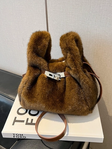 Elegante Borsa a Mano in Peluche di Ecopelliccia da Donna Con Elegante Chiusura a Girello in Metallo Borsa a Tracolla Morbida Autunno Inverno
