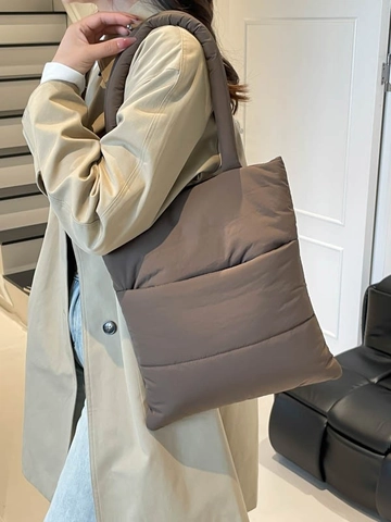Borsa Tote Trapuntata Minimalista da Donna Grande Capacità Leggera Borsa a Spalla Imbottita Tinta Unita Casual Urbana