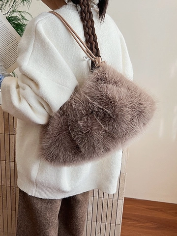 Mode Automne Hiver Sac Oreiller en Peluche Pour Femmes Fausse Fourrure Douce Grande Capacité Sac à Bandoulière Style Coréen Sac à Main Polyvalent