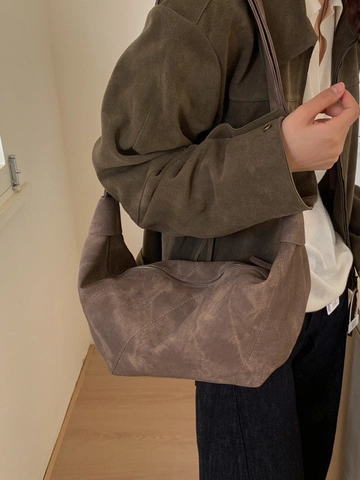 Damen Große Kapazität PU Leder Hobo Tasche Retro Matt Distressed Schultertasche Vielseitige Gefaltete Umhängetasche Pendler Handtasche
