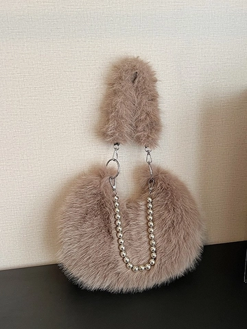 Borsa Hobo in Peluche da Donna Borsa a Spalla a Forma di Raviolo in Ecopelliccia Con Catena Morbida Borsa per Autunno Inverno
