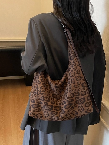 Borsa Hobo Donna Retro Stampa Leopardata Grande Capacità Moda Finta Pelle Scamosciata Borsa a Spalla con Tracolla Regolabile