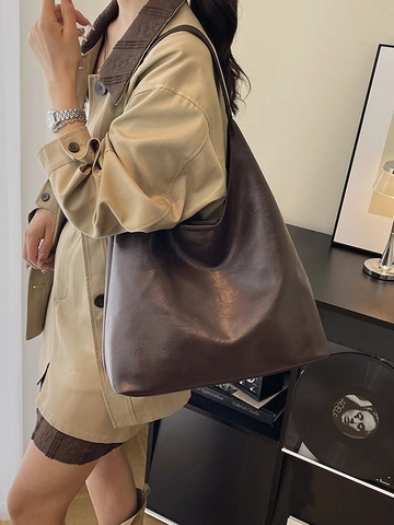 Borsa Tote Hobo in Pelle PU da Donna Grande Capacità Con Pochette Borsa a Tracolla Pieghettata Rétro Borsa Sotto l'Ascella Minimalista