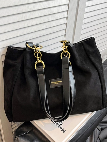 Große Damen-Tragetasche Aus PU-Leder Mit Wildleder-Finish Und Goldkette Elegante Umhängetasche Für Den Täglichen Büro- Und Pendlerstil