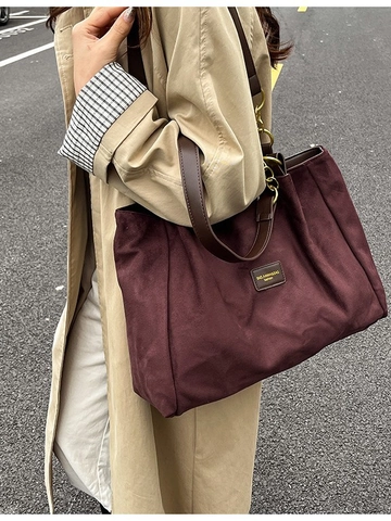 Große Damen-Tragetasche Aus PU-Leder Mit Wildleder-Finish Und Goldkette Elegante Umhängetasche Für Den Täglichen Büro- Und Pendlerstil
