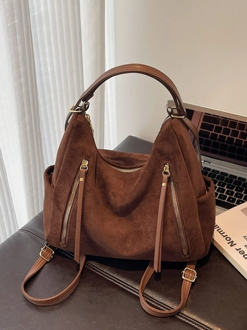 Bolso Hobo de PU Esmerilado de Gran Capacidad para Mujer Bolso de Hombro Cruzado Vintage Retro Casual Tote Mochila Moda