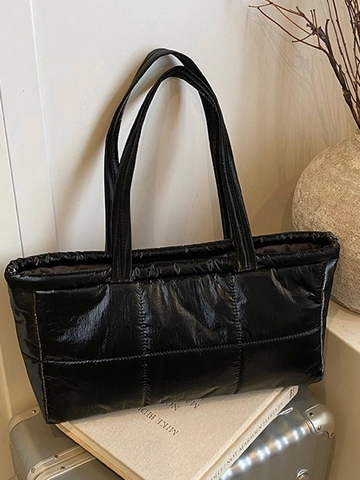 Metallisch Glänzende Gesteppte Puffer Tote Bag Für Damen Große Kapazität Umhängetasche Leichte Gepolsterte Handtasche Casual Winter Shopper Tasche