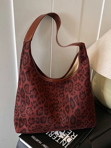 Damen Vintage Leopardenmuster Schultertasche Große Kapazität PU Leder Tragetasche Lässig Vielseitig Pendler Hobo Tasche Mit Magnetschnalle