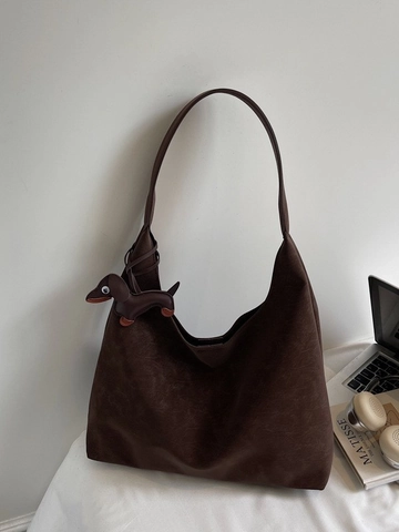 Bolso Tote Minimalista de Gamuza Sintética para Mujer Bolso de Hombro de Gran Capacidad Con Colgante de Teckel