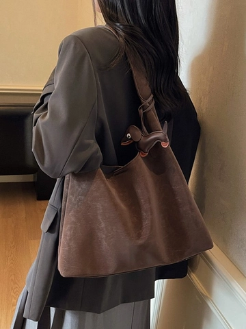 Bolso Tote Minimalista de Gamuza Sintética para Mujer Bolso de Hombro de Gran Capacidad Con Colgante de Teckel