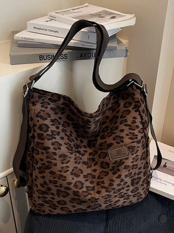 Women Leopard Print PU Leather Tote Bag Large Capacity Vintage Casual Shoulder Bag With Adjustable Strap Hobo Commuter Bag
