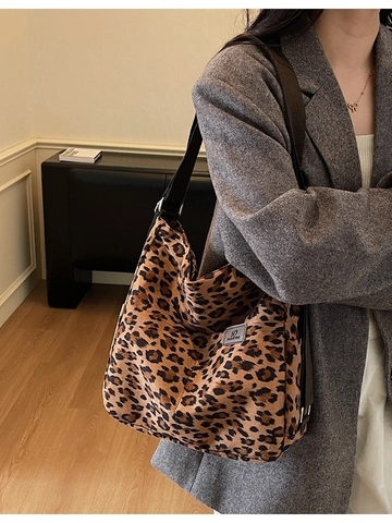 Women Leopard Print PU Leather Tote Bag Large Capacity Vintage Casual Shoulder Bag With Adjustable Strap Hobo Commuter Bag