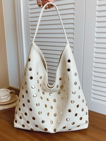 Borsa Tote da Donna in Pelle PU di Grande Capacità con Borchie Borsa a Spalla Hobo Pendolare Sottobraccio per il Lavoro Quotidiano