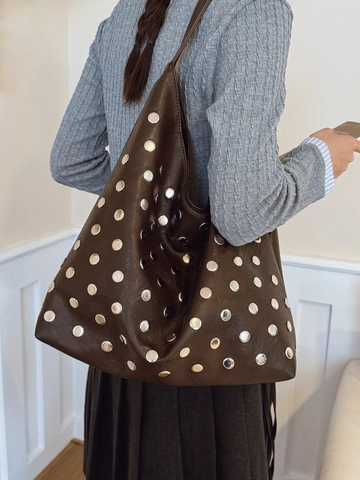 Borsa Tote da Donna in Pelle PU di Grande Capacità con Borchie Borsa a Spalla Hobo Pendolare Sottobraccio per il Lavoro Quotidiano