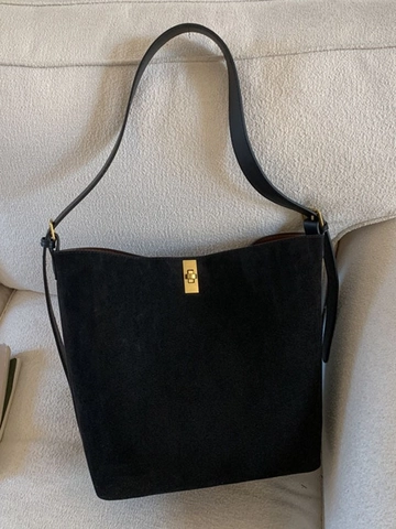 Bolso Cubo de Gran Capacidad de Gamuza PU Retro para Mujer Bolso de Hombro Mate Minimalista con Cierre de Giro