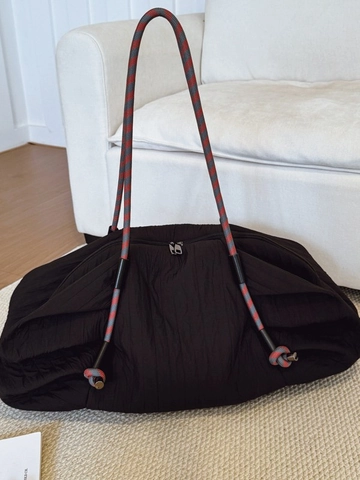 Bolso Tote Plisado de Gran Capacidad para Mujer Estilo Relajado Bolso de Hombro Minimalista Con Correas de Cuerda Trenzada Bolso Moda