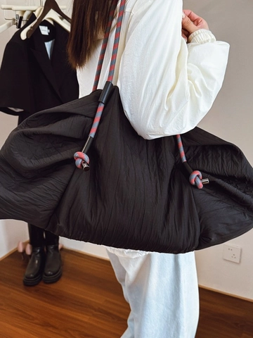 Bolso Tote Plisado de Gran Capacidad para Mujer Estilo Relajado Bolso de Hombro Minimalista Con Correas de Cuerda Trenzada Bolso Moda