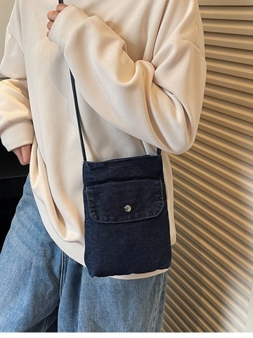 Women Vintage Washed Denim Crossbody Bag Small Cotton Mobile Phone Bag Casual Lightweight Outdoor Daily Shoulder Pouch Bag