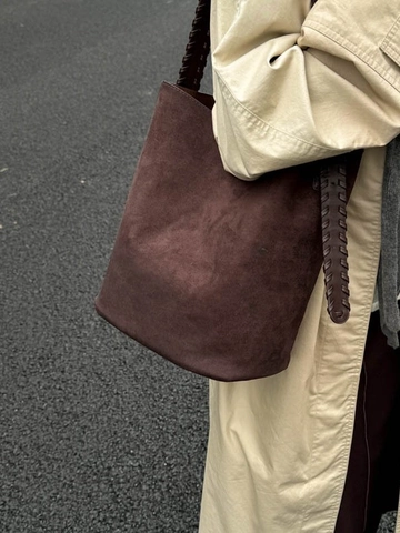 Borsa a Secchiello in PU Scamosciato Retrò per Donna Borsa Tote a Grande Capacità Con Tracolla Intrecciata Borsa a Spalla Classica