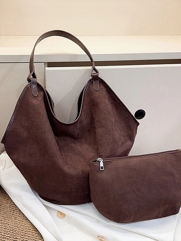 Borsa Tote da Donna Grande Capacità Stile Coreano Borsa a Spalla in Pelle PU Smerigliata Hobo Con Pochette Coordinata