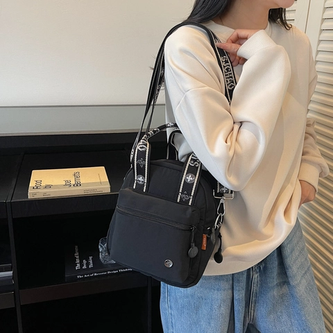 Bolso de Mano de Lona de Moda para Mujer Color de Contraste Bolso Cuadrado Pequeño Bolso de Hombro Casual Con Correa de Jacquard Multibolsillo