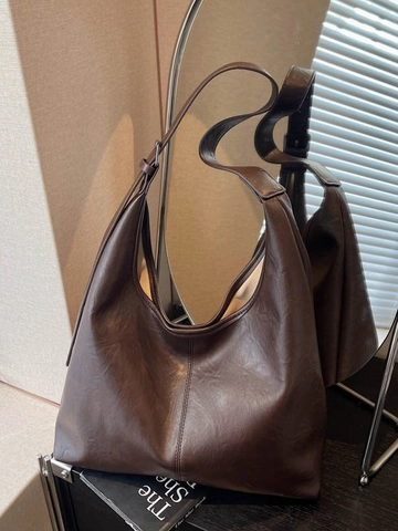 Vintage PU Leather Large Capacity Hobo Shoulder Bag For Women Minimalist Solid Color Tote Crossbody Handbag With Stitching