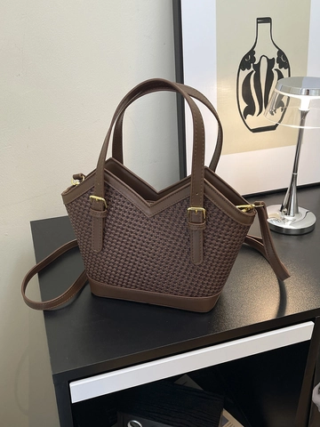 Borsa a Spalla da Donna Urban Semplice in Pelle PU Intrecciata Patchwork Vintage Apertura a V Strass Borsa a Mano Pendolare Tracolla