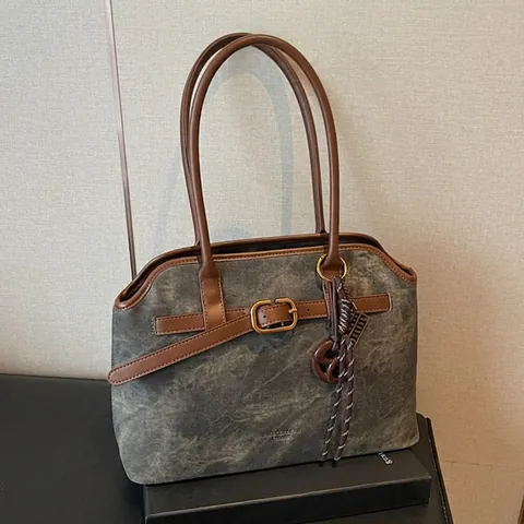 Damen Vintage PU Leder Große Tote Bag Retro Umhängetasche Mit Stitching Detail Mode Große Kapazität Pendler Handtasche