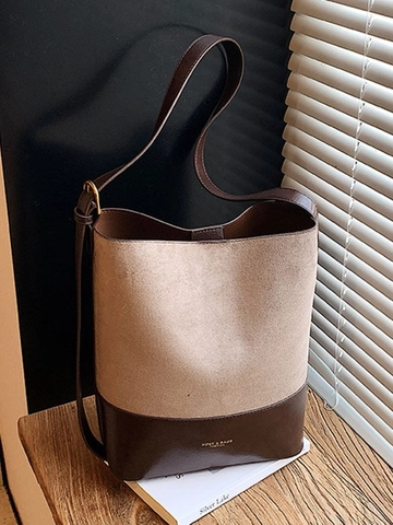 Sac Seau d'Épaule Grande Capacité Femmes Rétro Suède PU Cuir Patchwork Sac à Main Décontracté Lazy Commuter Tote Bandoulière Réglable