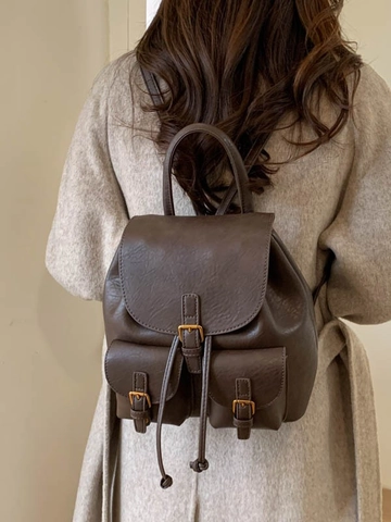 Zaino da Donna in Pelle PU Vintage Moda Retro Pendolare Viaggio Piccolo Zainetto Con Tasche Multiple Tracolla Regolabile