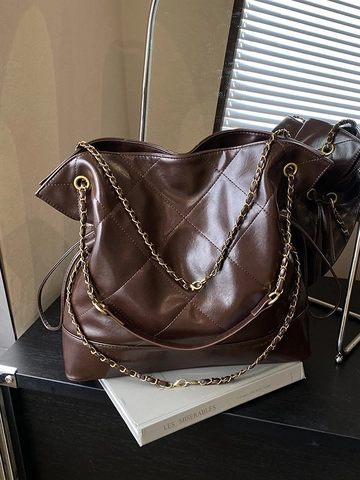 Bolso Tote Acolchado Gran Capacidad Mujer Cuero Sintético Cadena Bolso de Hombro Patrón de Rombos Cordón Bolso Casual Diario