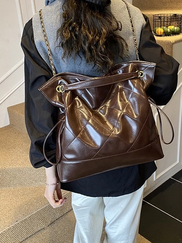 Bolso Tote Acolchado Gran Capacidad Mujer Cuero Sintético Cadena Bolso de Hombro Patrón de Rombos Cordón Bolso Casual Diario