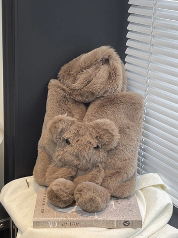 Graziosa Borsa a Tracolla in Peluche da Donna Orso 3D Cartone Animato Leggera Borsa Tote in Ecopelliccia Morbida Borsa Sottoascellare