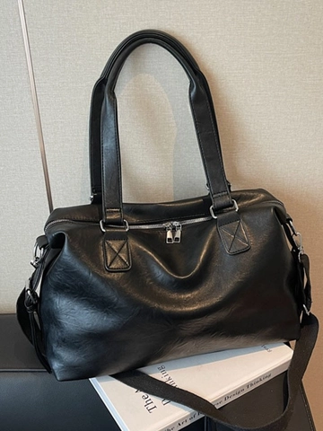 Women Large Capacity PU Leather Travel Tote Bag Casual Handheld Bag With Detachable Shoulder Strap Stitching Luggage Bag