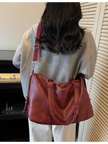 Women Large Capacity PU Leather Travel Tote Bag Casual Handheld Bag With Detachable Shoulder Strap Stitching Luggage Bag