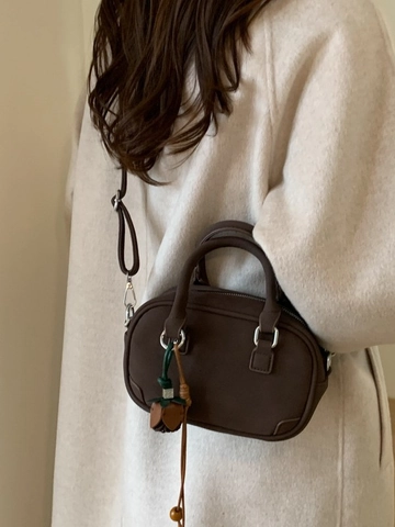 2026 Nuovo Stile Borsa a Tracolla Boston in Pelle PU per Donna Borsa a Mano Retrò Piccola Borsa Quadrata Con Pendente a Fiore Quotidiana