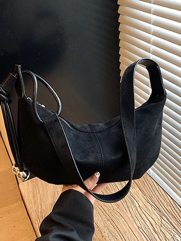 Damen Vintage Mattiert PU Leder Halbmond Tasche Hobo Bag Klein Casual Unterarm Schultertasche Mit Metallkugel Anhänger