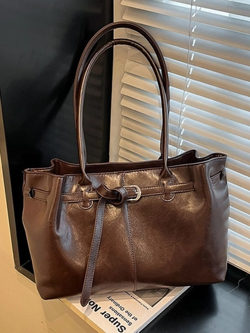 Borsa Tote Vintage in Pelle PU di Grande Capacità per Donna Borsa a Tracolla Morbida Retrò Elegante Borsa da Pendolare con Fibbia