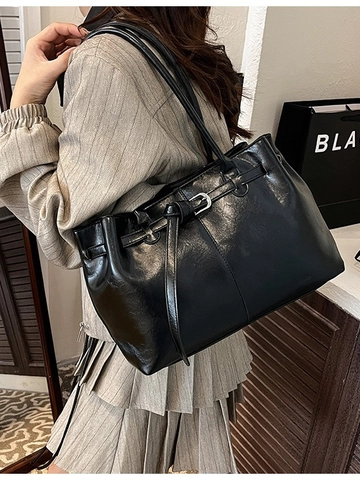 Borsa Tote Vintage in Pelle PU di Grande Capacità per Donna Borsa a Tracolla Morbida Retrò Elegante Borsa da Pendolare con Fibbia