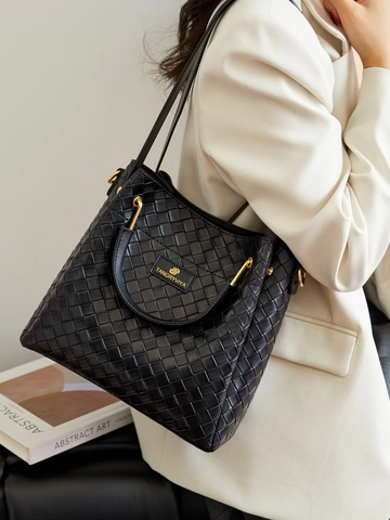 Damen PU Leder Beuteltasche Webmuster Geprägtes Design Handtasche Umhängetasche Mit Breitem Verstellbarem Schultergurt Alltag