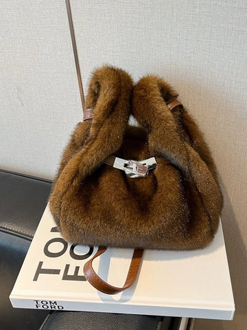Bolso de Hombro de Piel Sintética para Mujer Estilo Kelly Vintage Elegante Bolso de Mano de Felpa con Cierre de Metal