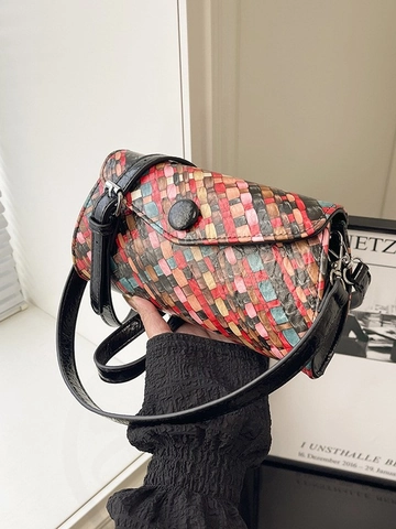 Sac Bandoulière Rétro en Cuir PU Tissé Pour Femmes Mode Couleur Contrastée Petit Sac Carré Sac à Main Quotidien Polyvalent
