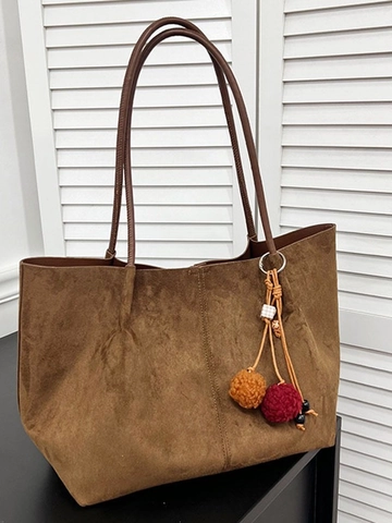 Damen Retro Große Kapazität Tote Bag Vintage PU Leder Schultertasche Für Pendeln Tägliche Arbeit Mit Quaste Ornament