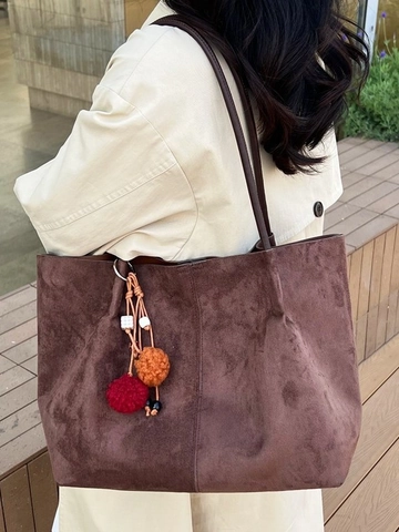 Damen Retro Große Kapazität Tote Bag Vintage PU Leder Schultertasche Für Pendeln Tägliche Arbeit Mit Quaste Ornament