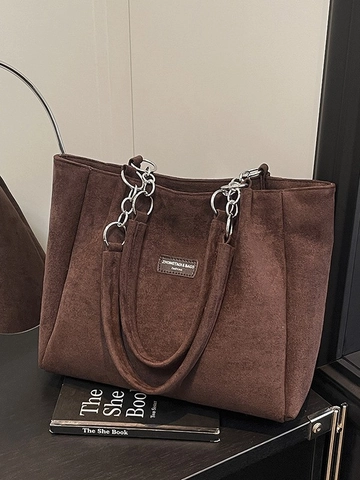Borsa Tote in Camoscio con Stampa Leopardata alla Moda per Donna Borsa a Spalla Grande Capacità con Catena in Metallo