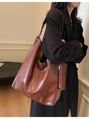 Large Capacity Women PU Leather Hobo Bag Contrast Stitching Shoulder Bag With Small Pouch Casual Tote For Office Daily