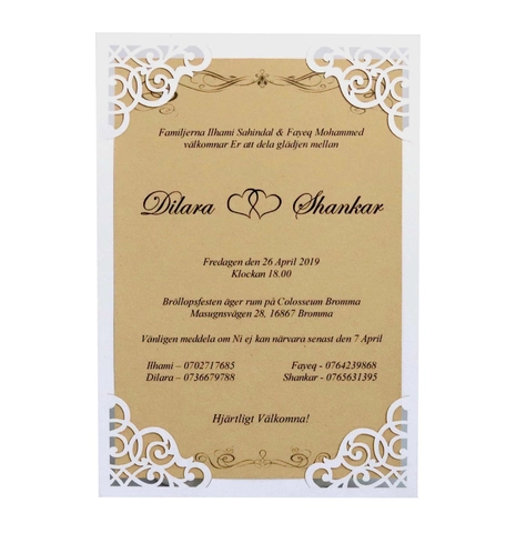 Eleganti Biglietti d'Invito per Matrimonio Traforati a Laser Carta Perlata Motivo Floreale per Festa di Matrimonio