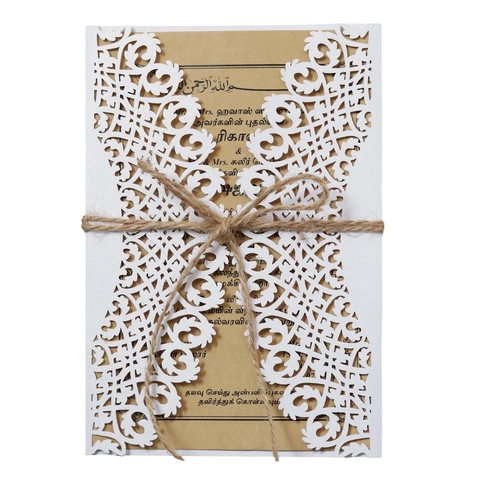 Europäischer Stil Lasergeschnittene Einladungskarte Hochzeit Perlmuttpapier Hohl Grußkarte Mit Kraftpapier Innenblatt Hanfseil