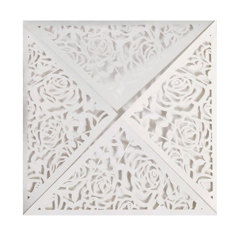 Elegant Laser Cut Rose Wedding Invitation Pocket Pearlescent Paper Floral Invitation Cover For Engagement Party Banquet
